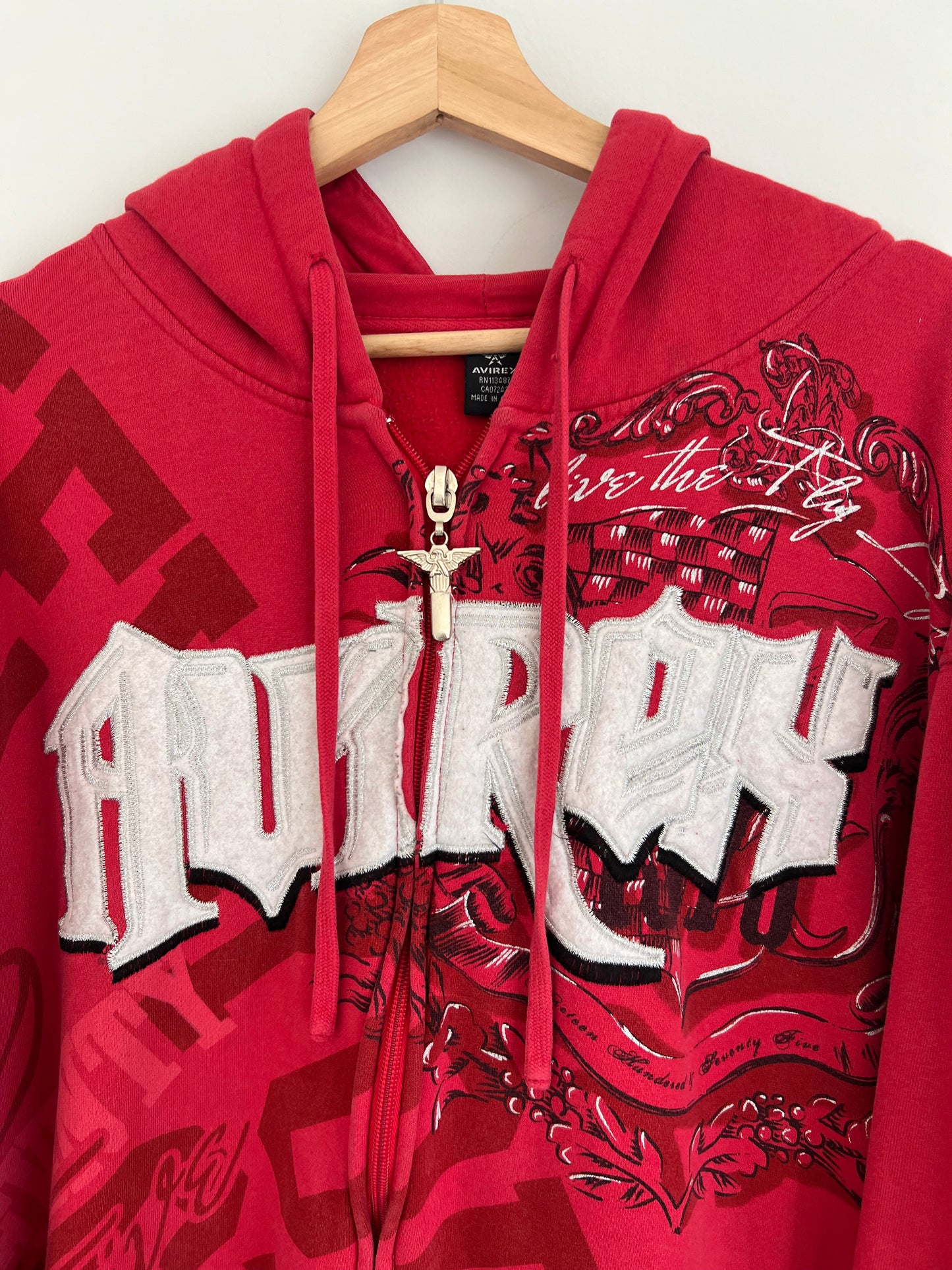(XL) Y2K Avirex Red Zip-Up Hoodie