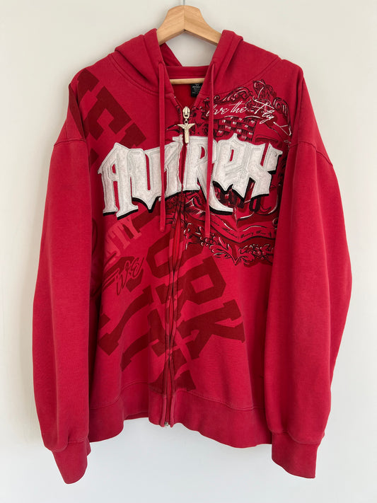 (XL) Y2K Avirex Red Zip-Up Hoodie