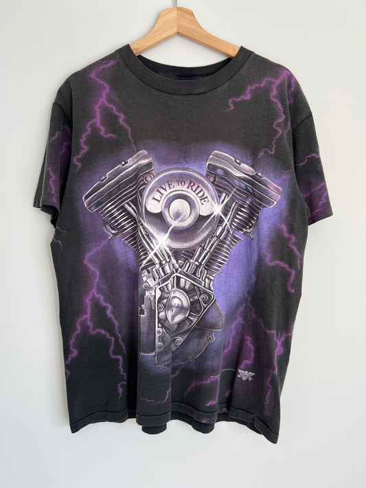 (L) 90s 3D Emblem Ride To Live T-Shirt