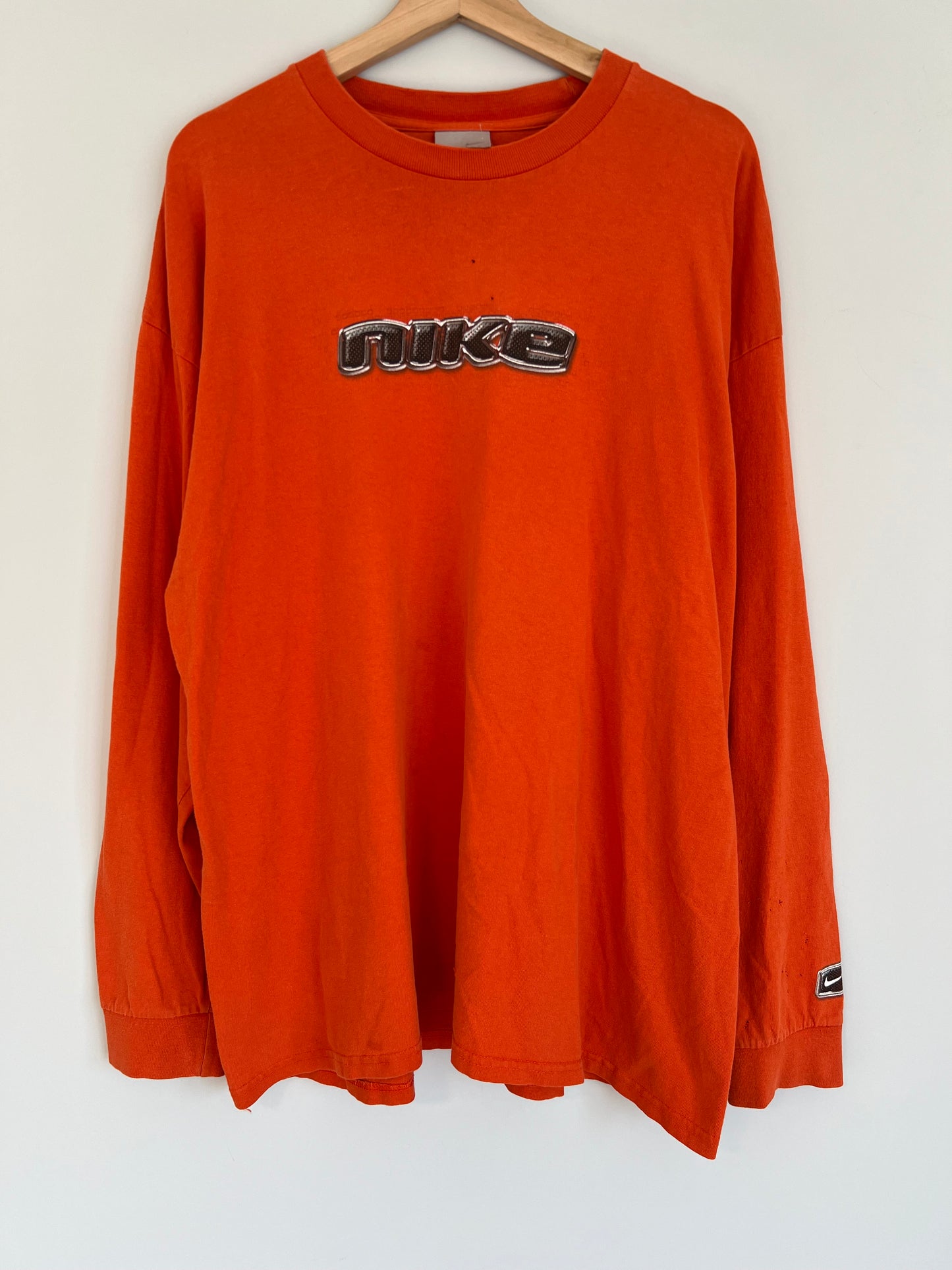 (XL) Vintage Nike Orange Spellout Longsleeve T-Shirt